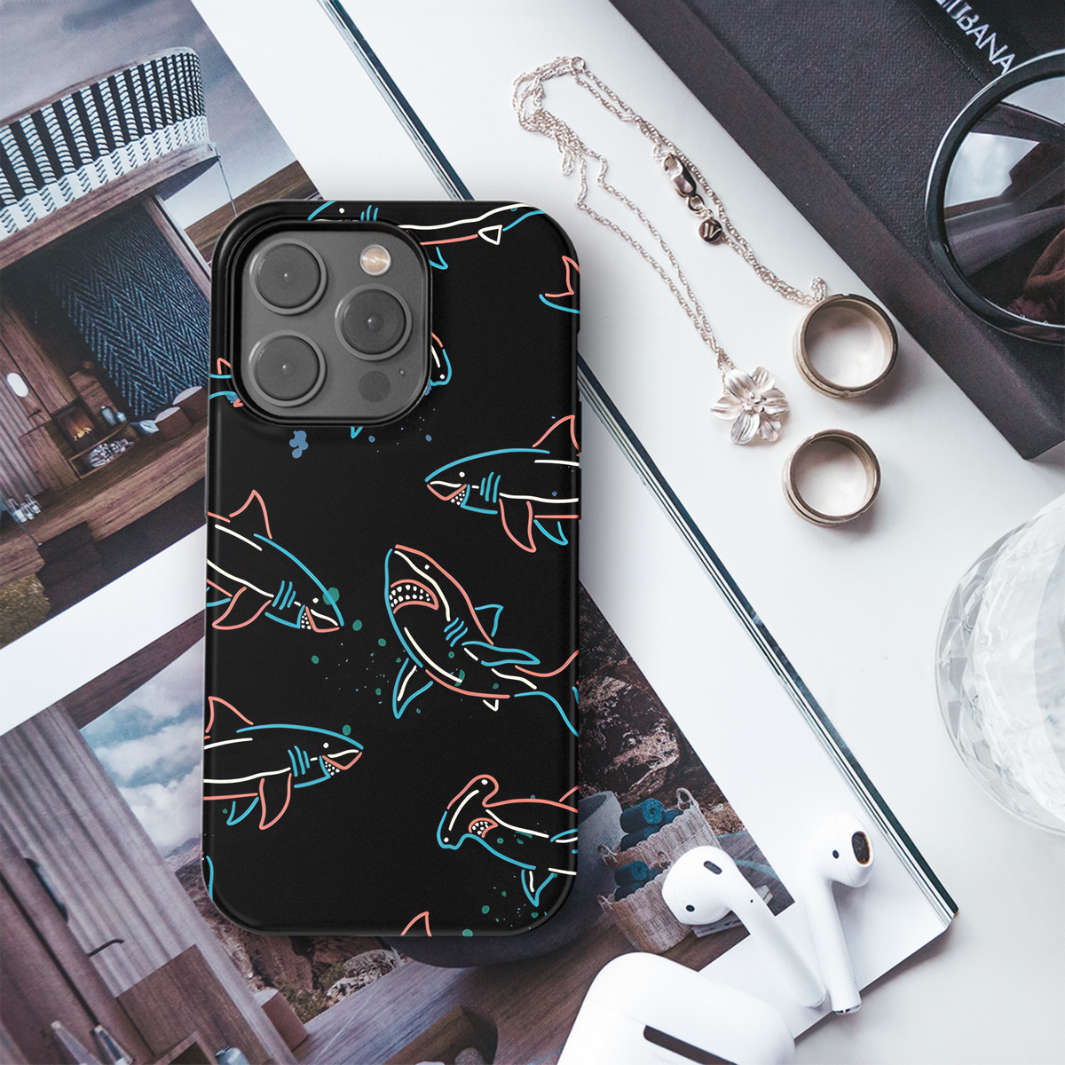 Shark Neon Pattern Phone Case iPhone Samsung Cover Pixel 2369 - Image 3