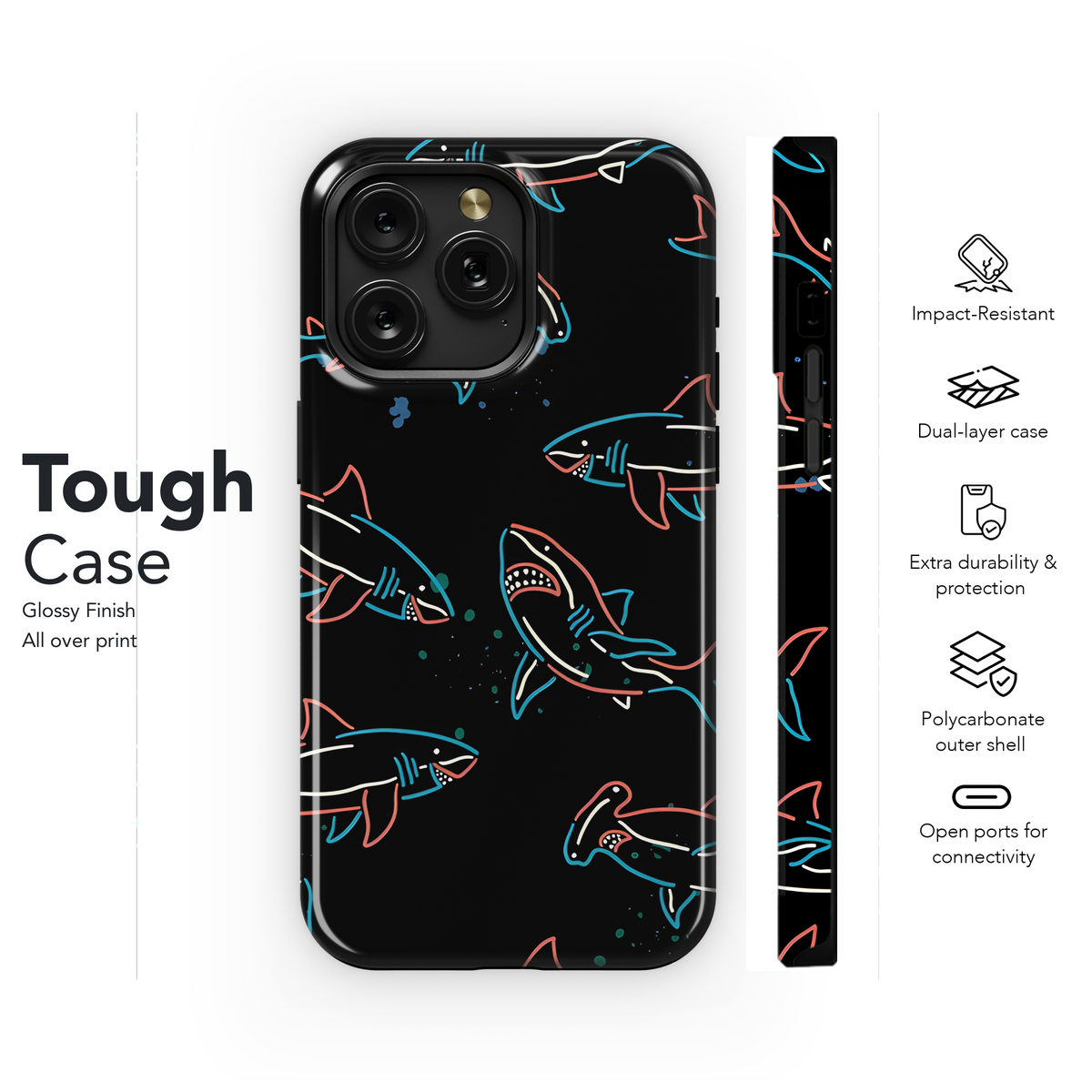 Shark Neon Pattern Phone Case iPhone Samsung Cover Pixel 2369 - Image 6