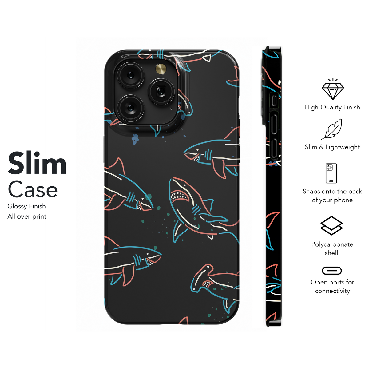 Shark Neon Pattern Phone Case iPhone Samsung Cover Pixel 2369 - Image 7