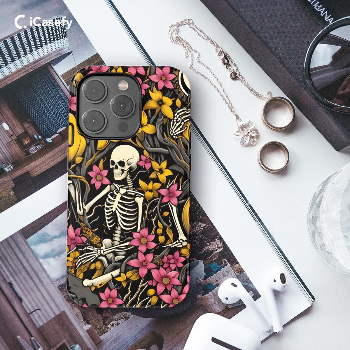 Skeleton Flower Gothic Phone Case iPhone Samsung Cover Pixel 1681 - Image 3