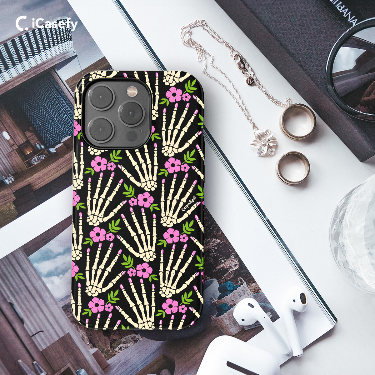 Skeleton Hand Glamour Girl Flower Phone Case iPhone Samsung Pixel & More 155 - Image 3