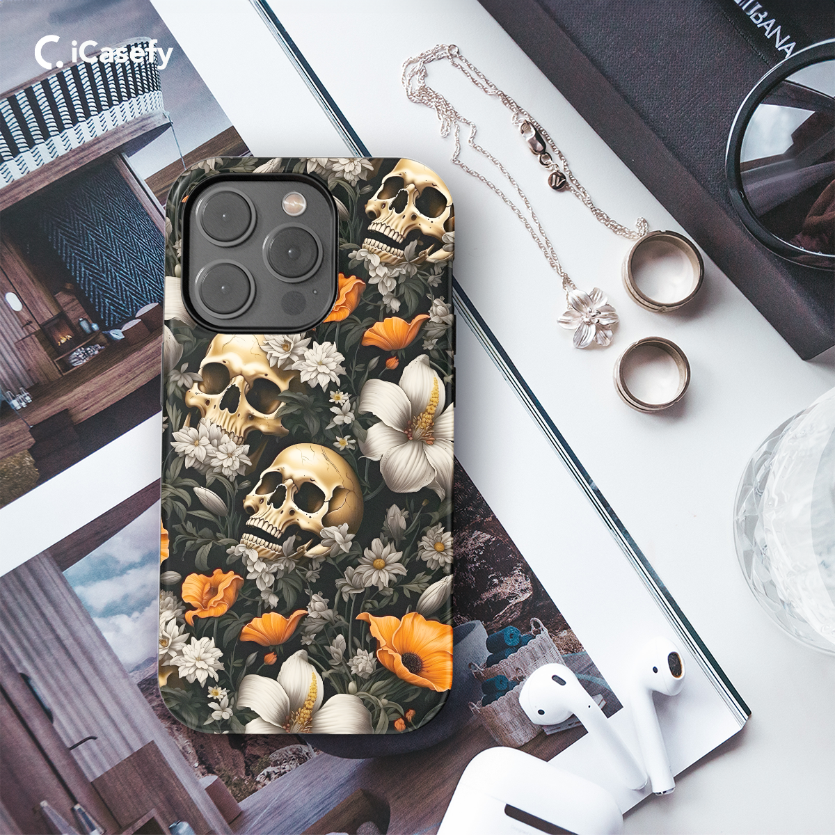 Skull Head Floral Paradise Phone Case iPhone Samsung Cover Pixel 1701 - Image 3