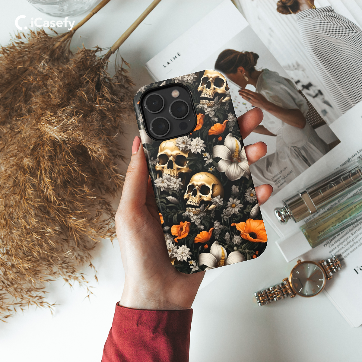 Skull Head Floral Paradise Phone Case iPhone Samsung Cover Pixel 1701 - Image 4