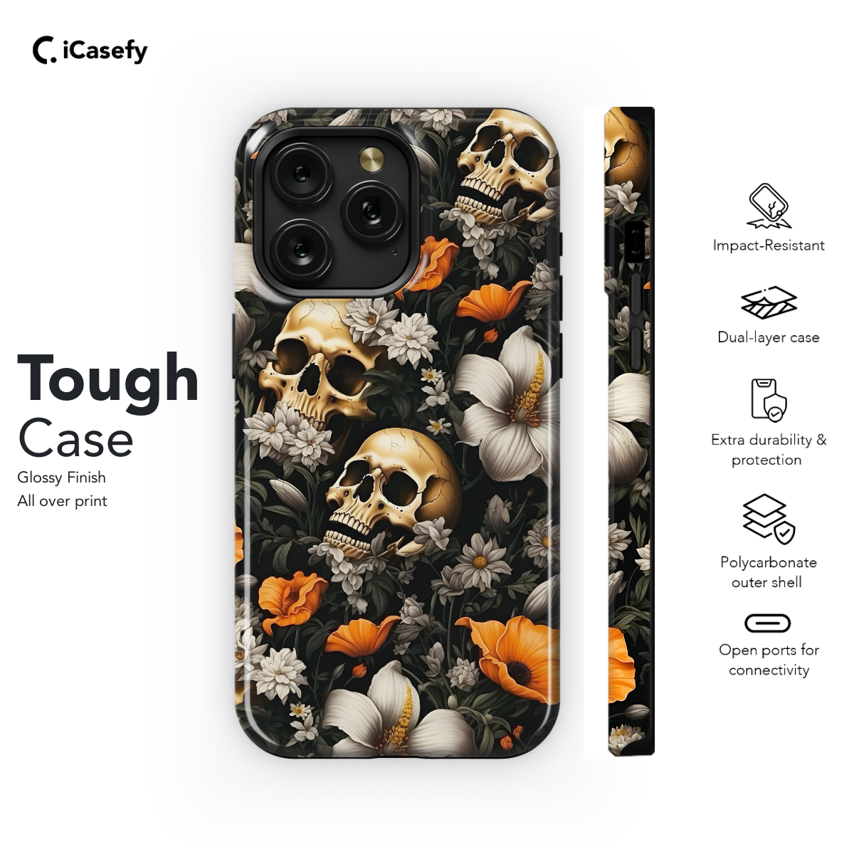 Skull Head Floral Paradise Phone Case iPhone Samsung Cover Pixel 1701 - Image 6