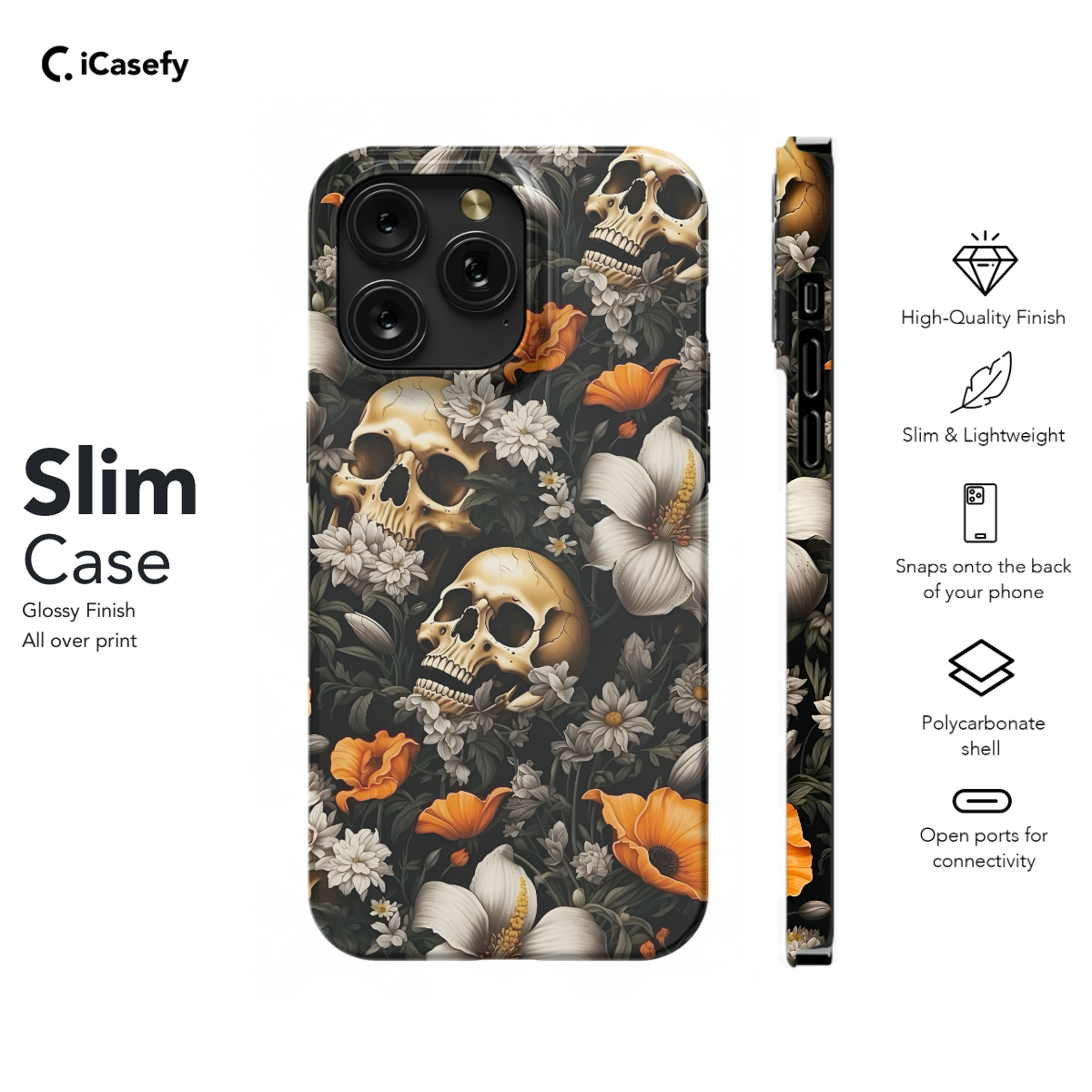 Skull Head Floral Paradise Phone Case iPhone Samsung Cover Pixel 1701 - Image 7