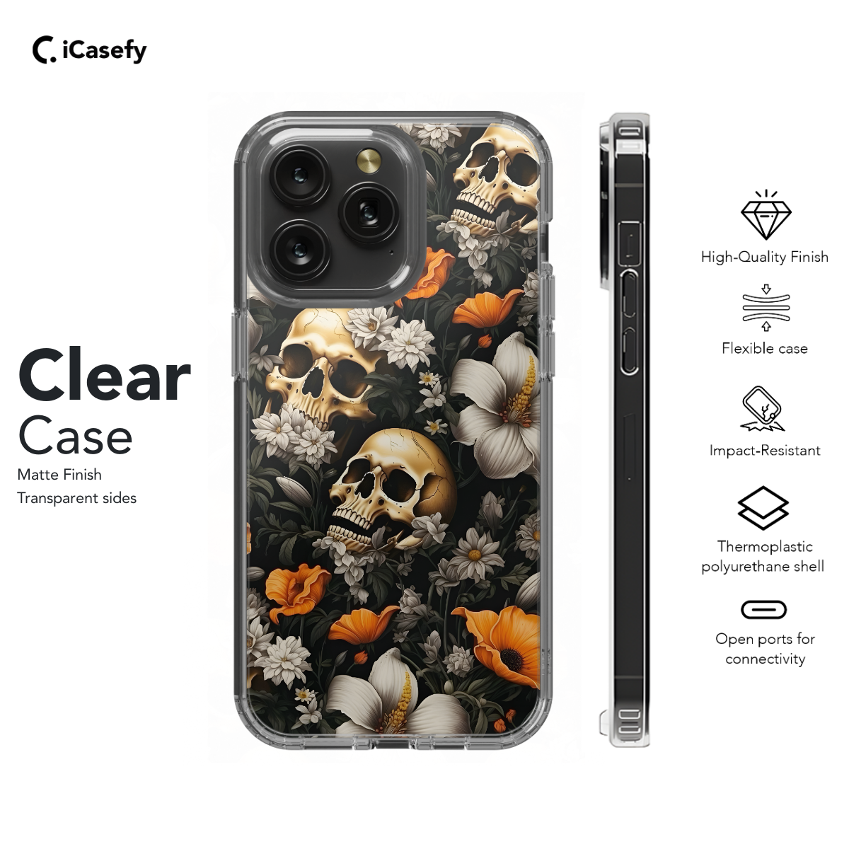 Skull Head Floral Paradise Phone Case iPhone Samsung Cover Pixel 1701 - Image 8