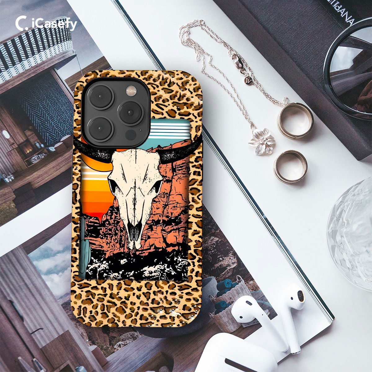 Skull Western Cowboy Cow Print Mountain Phone Case iPhone Samsung Pixel & More - Image 3