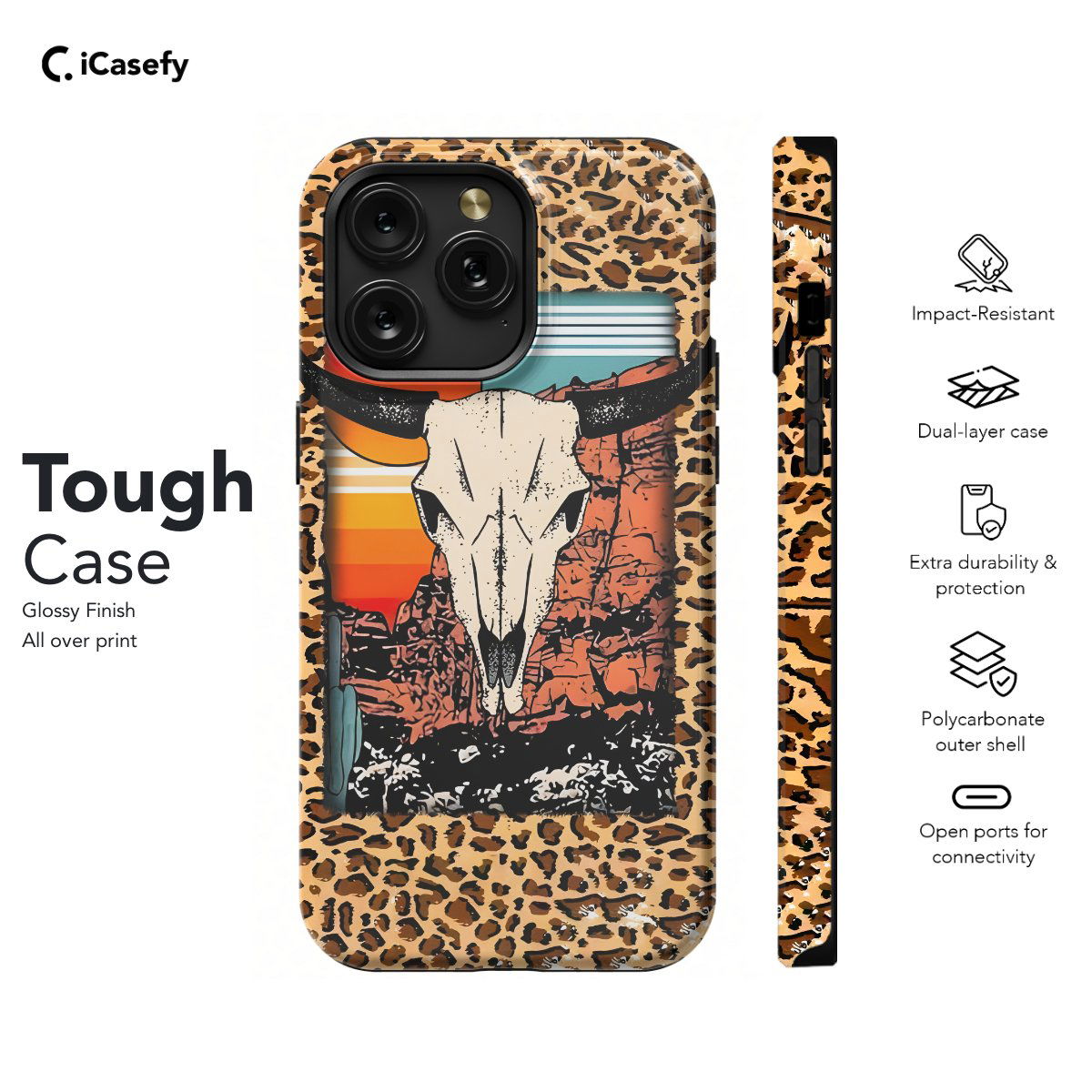 Skull Western Cowboy Cow Print Mountain Phone Case iPhone Samsung Pixel & More - Image 5