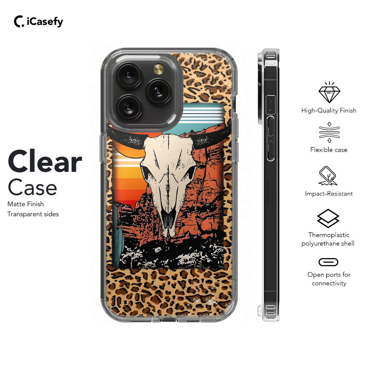 Skull Western Cowboy Cow Print Mountain Phone Case iPhone Samsung Pixel & More - Image 7