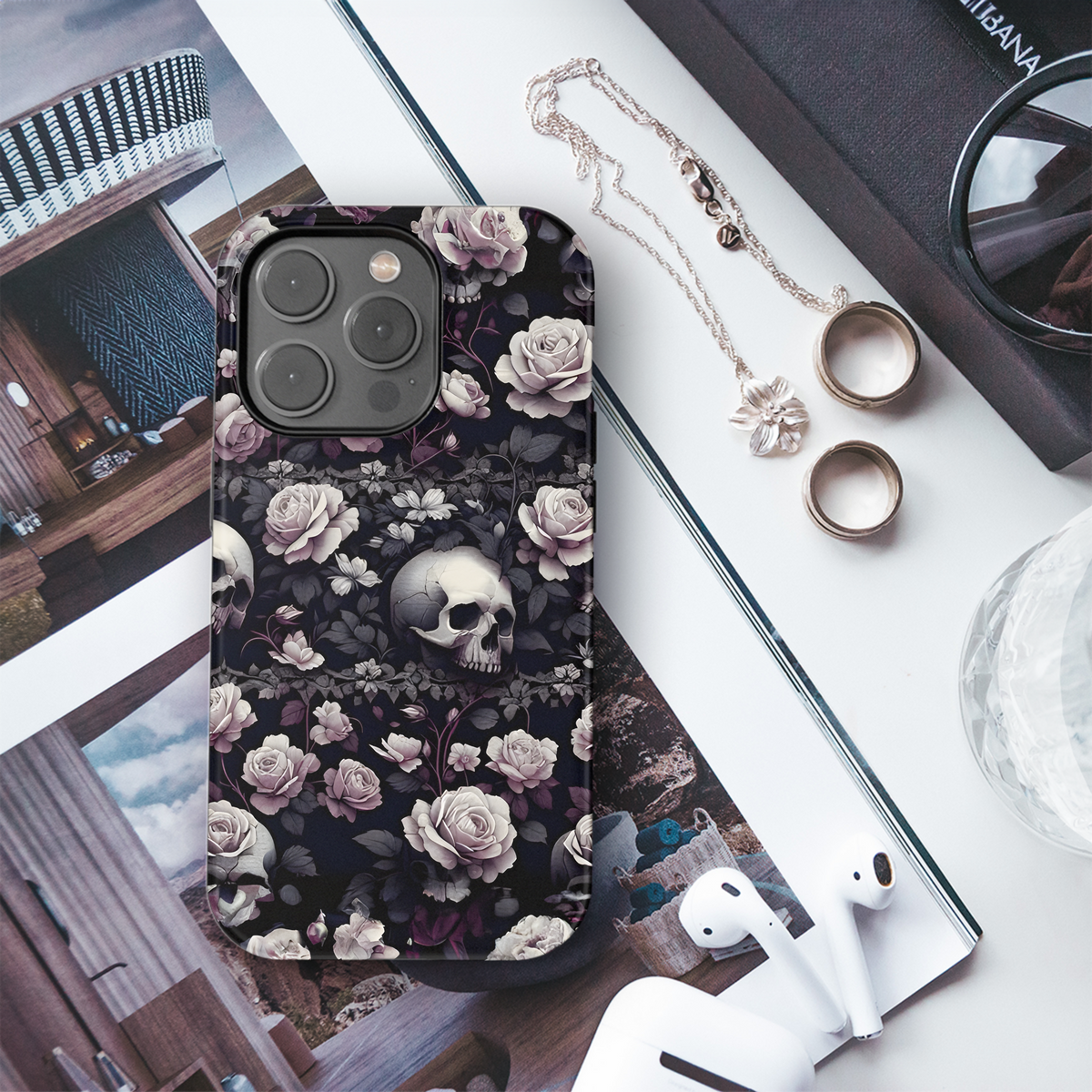 Small White Rose and Skull Phone Case iPhone Samsung Cover Pixel 2877 - Image 3