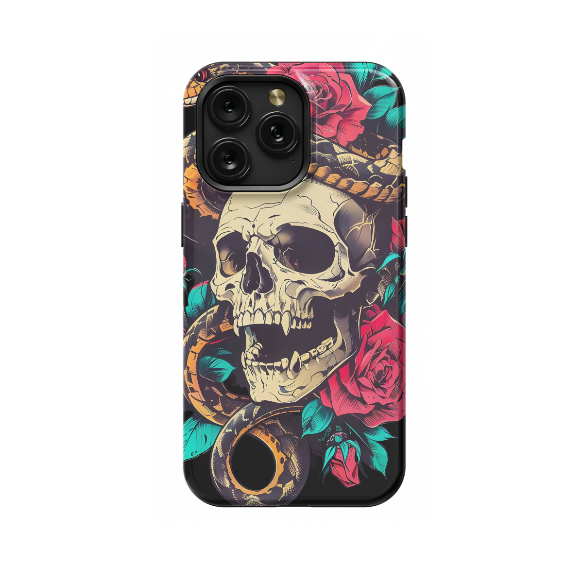 Snake Flower Skeleton Head Gothic Red Rose Phone Case iPhone Samsung Cover Pixel 1033 - Image 1