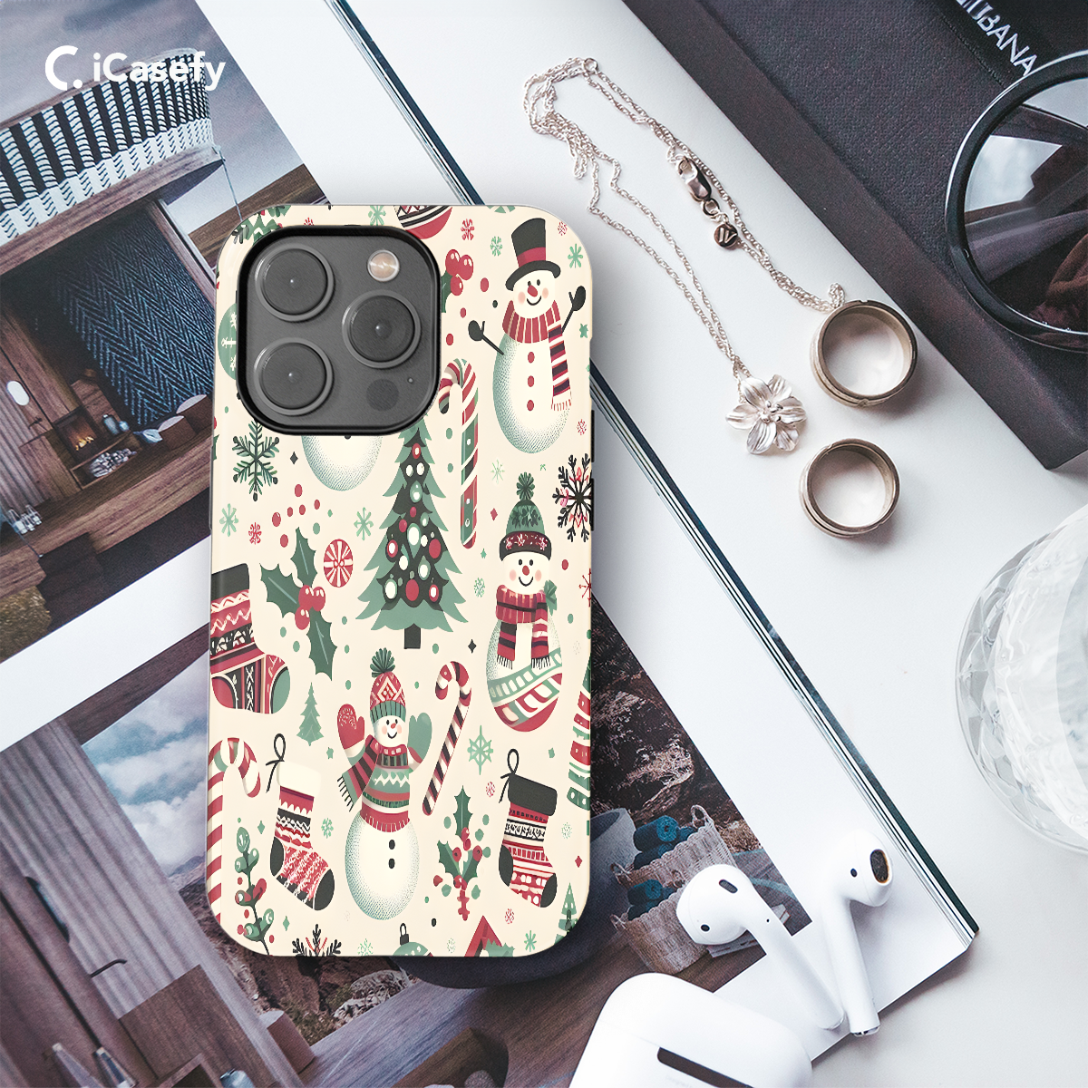 Snowman Cute Winter Snow Christmas Tree Phone Case iPhone Samsung Cover Pixel 1073 - Image 3