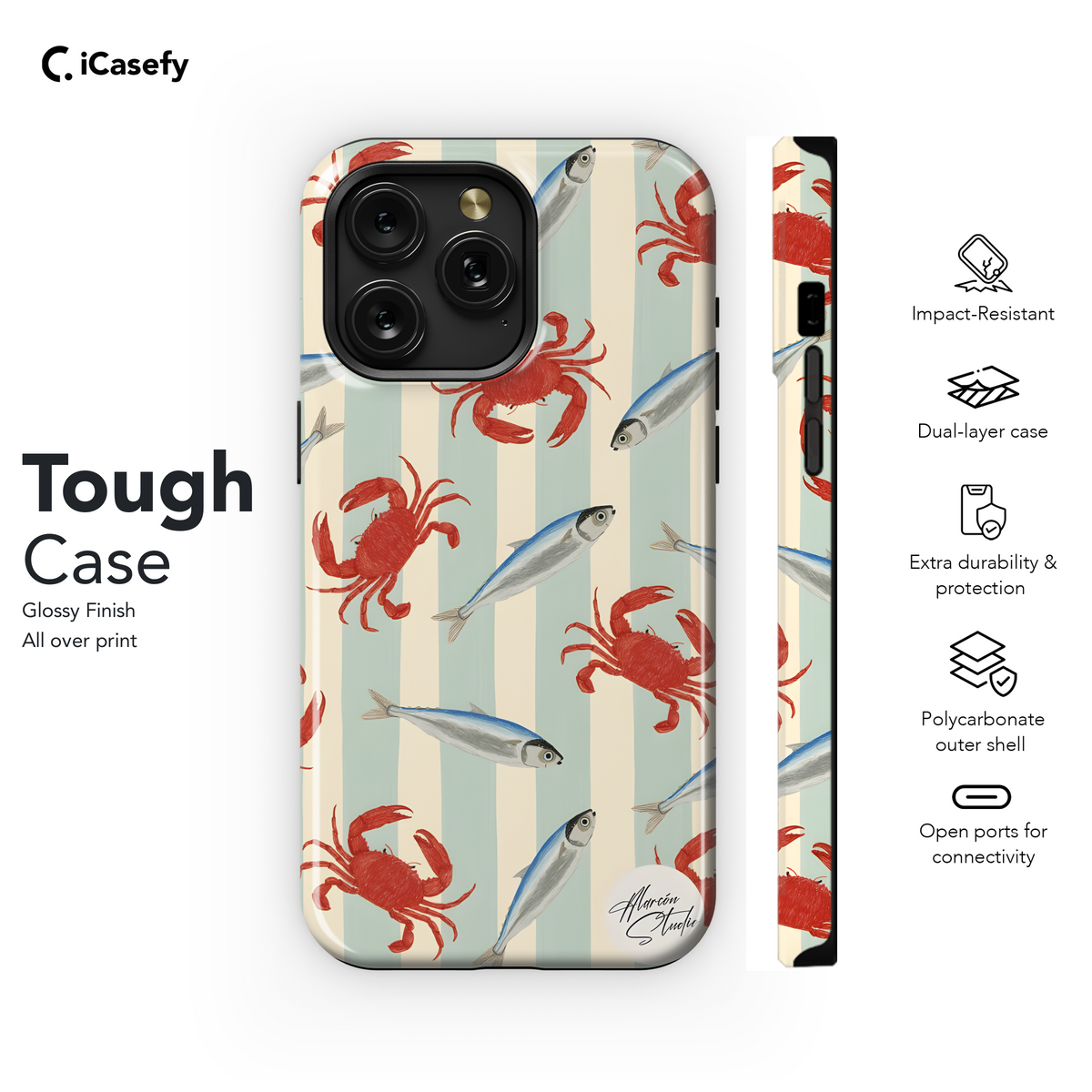 Striped Crabs Sardines Fish Phone Case iPhone Samsung Cover Pixel 1971 - Image 6