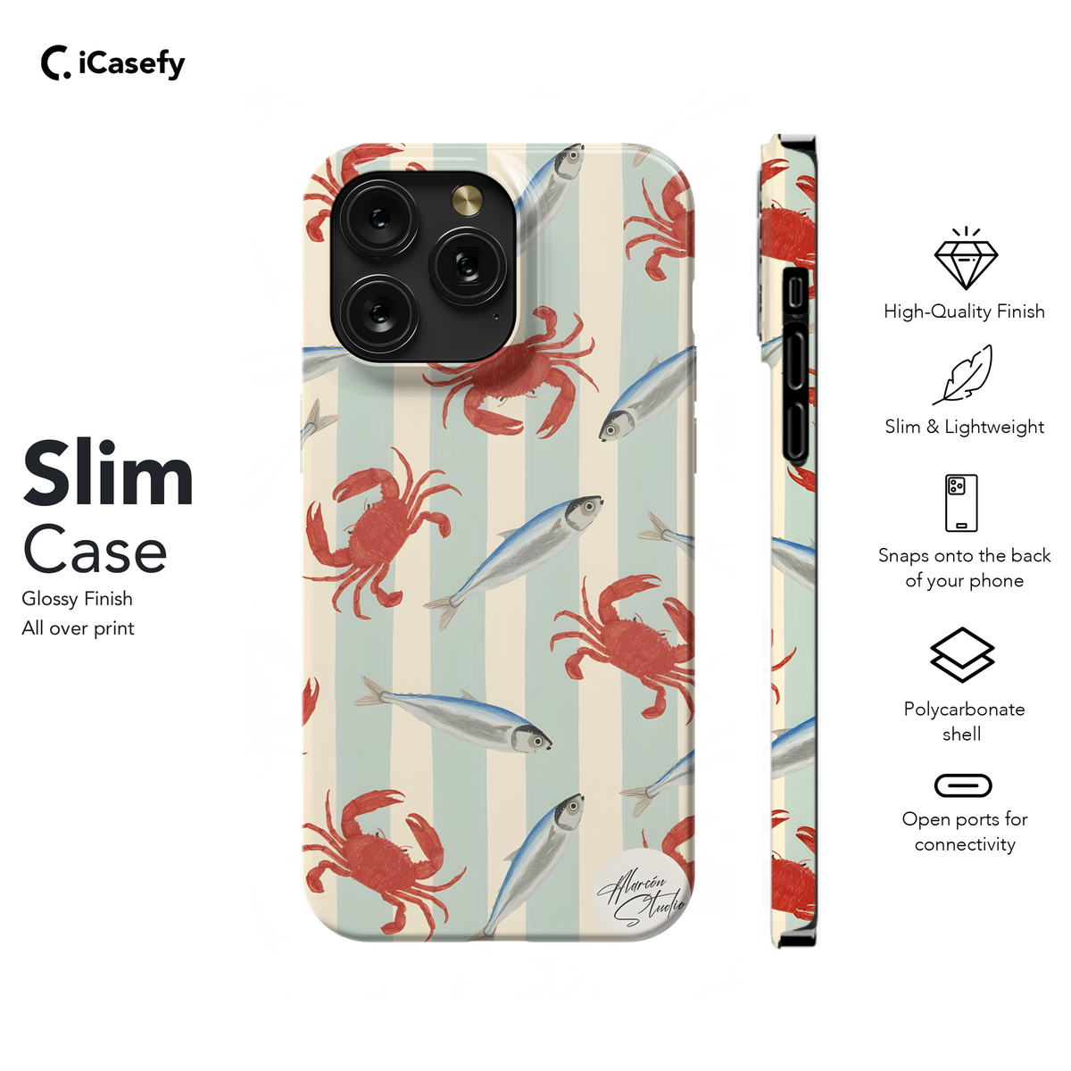 Striped Crabs Sardines Fish Phone Case iPhone Samsung Cover Pixel 1971 - Image 7