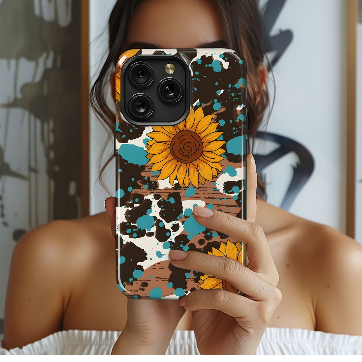 Sunflower Turquoise Cowgirl Wood Phone Case iPhone Samsung Cover Pixel 3187 - Image 2