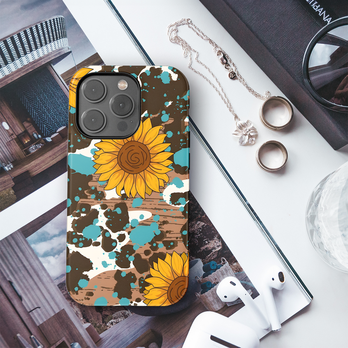 Sunflower Turquoise Cowgirl Wood Phone Case iPhone Samsung Cover Pixel 3187 - Image 3