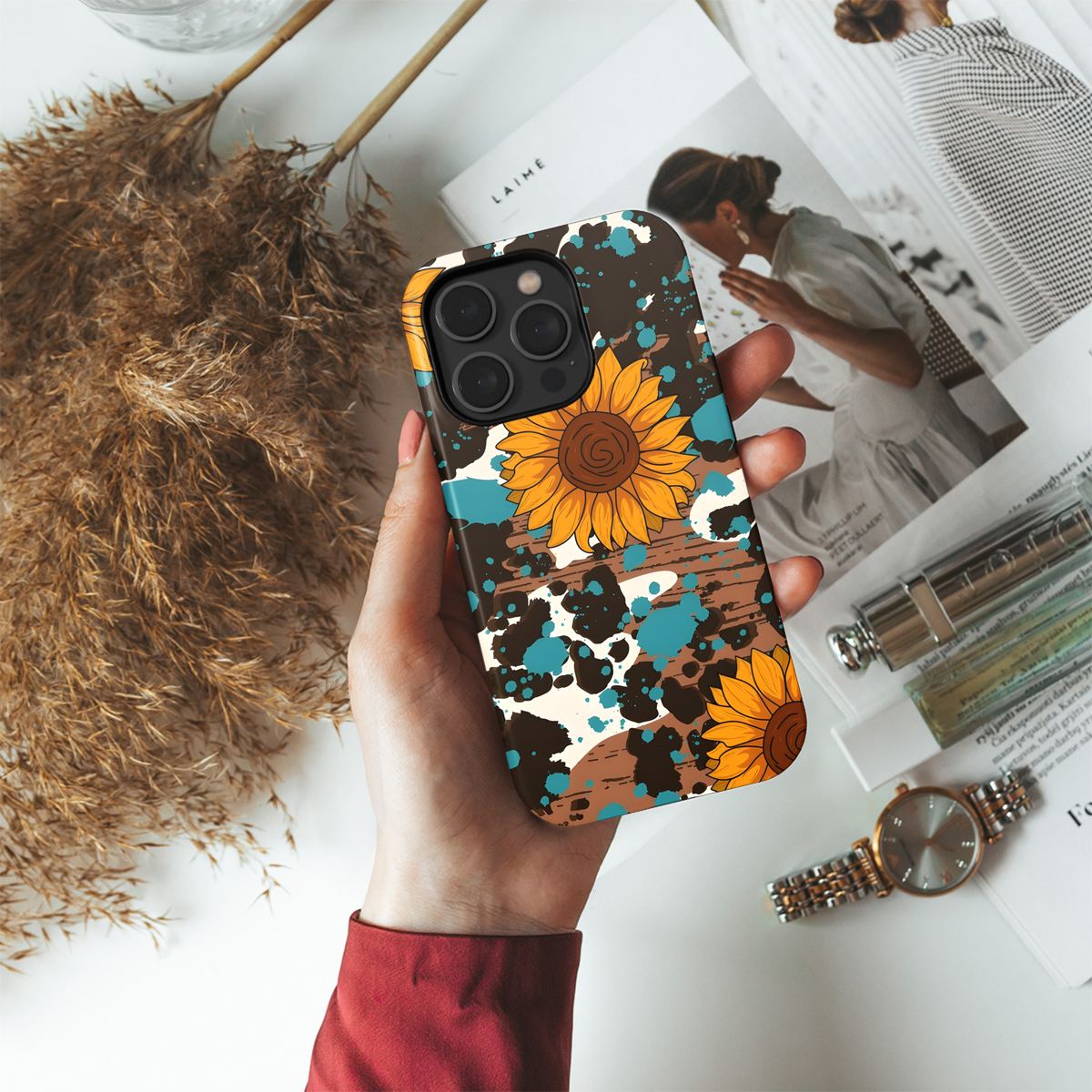 Sunflower Turquoise Cowgirl Wood Phone Case iPhone Samsung Cover Pixel 3187 - Image 4