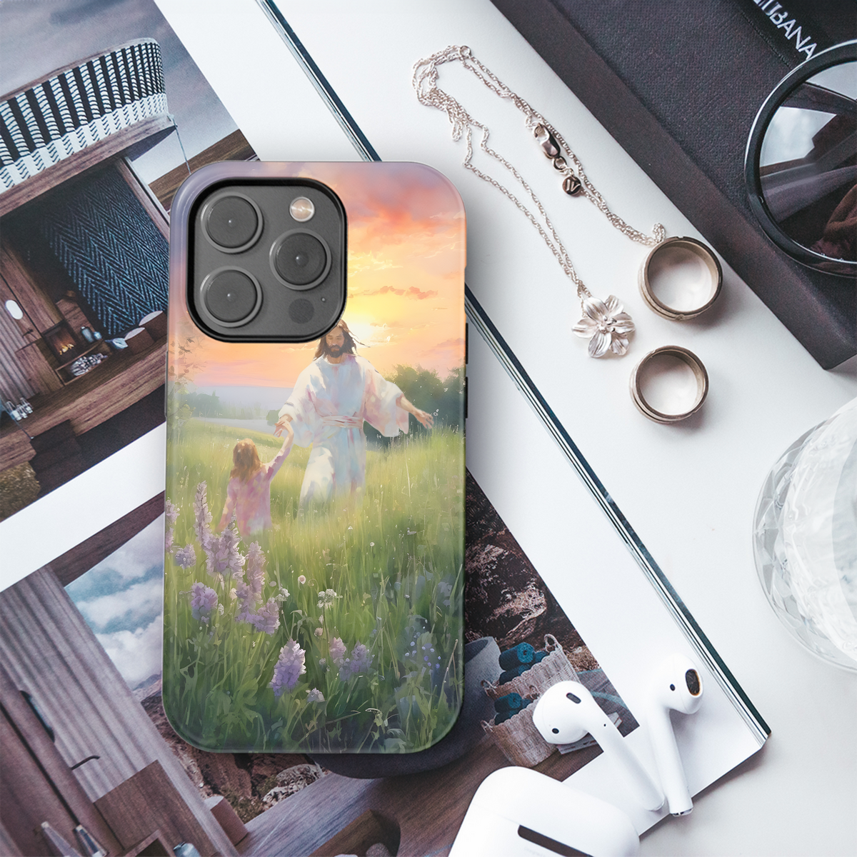 Sunset Meadow Walk Phone Case iPhone Samsung Cover Pixel 4022 - Image 3