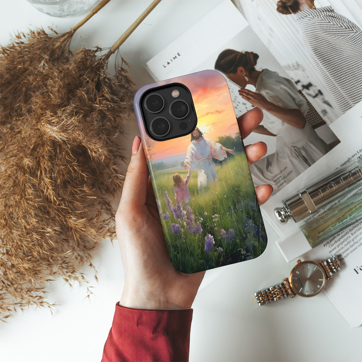 Sunset Meadow Walk Phone Case iPhone Samsung Cover Pixel 4022 - Image 4