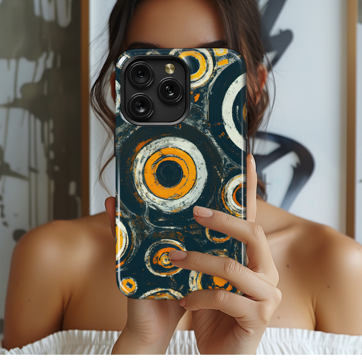 Swahili Circles Shapes Yellow Orange White Phone Case iPhone Samsung Cover Pixel 3765 - Image 2