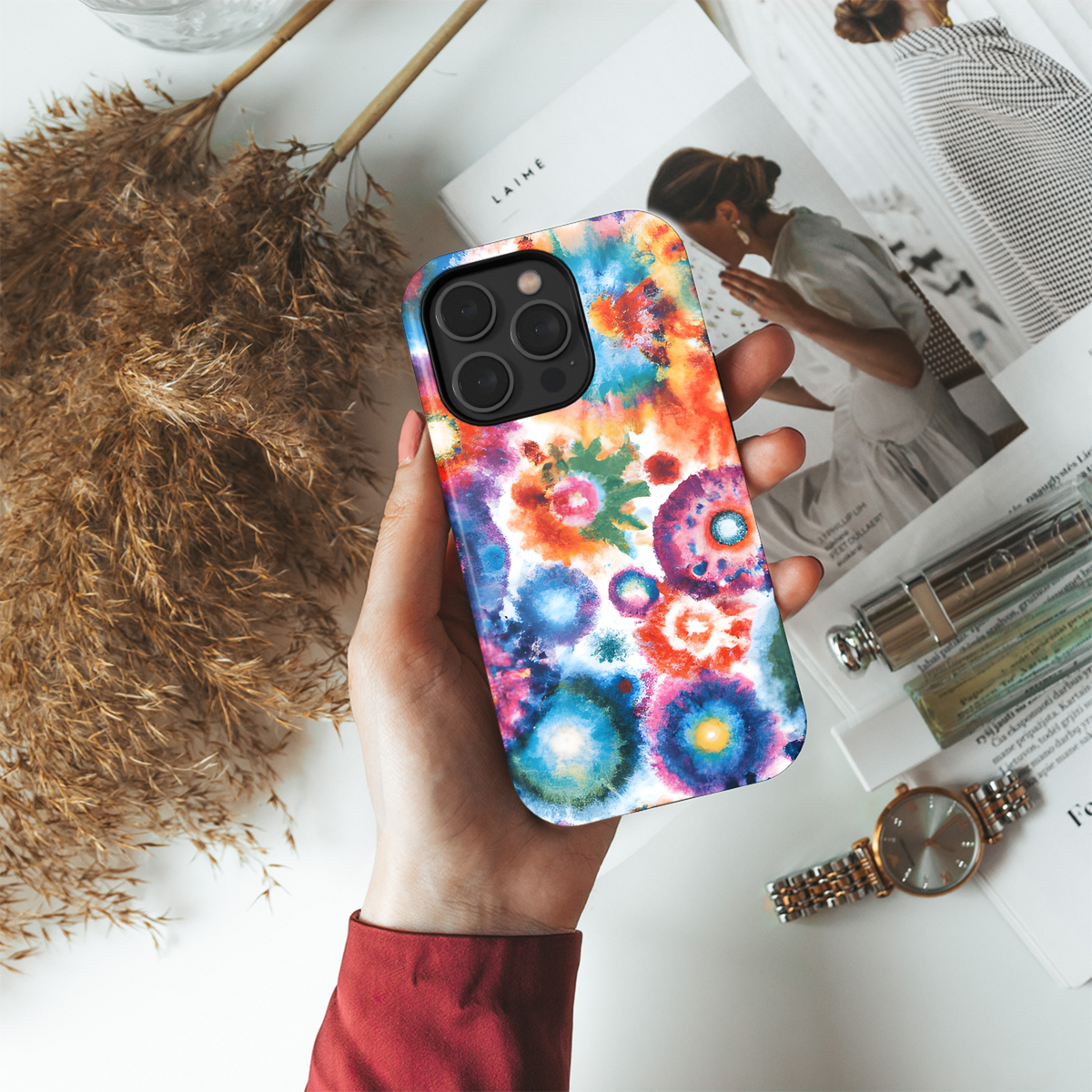 Tie Dye Rainbow Watercolor Phone Case iPhone Samsung Cover Pixel 2860 - Image 4