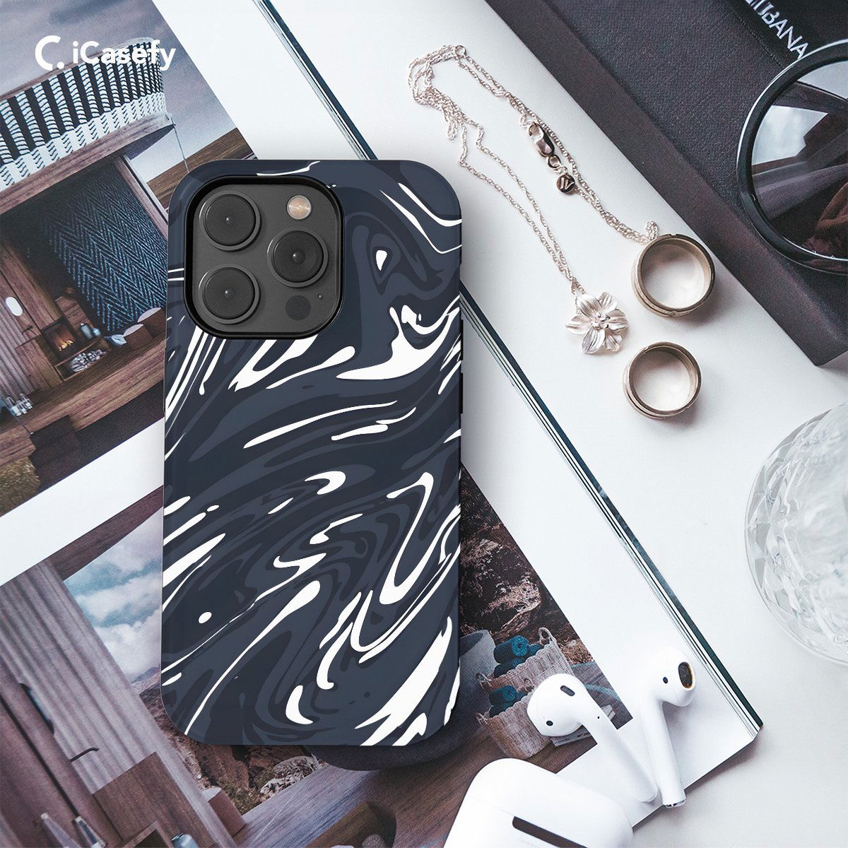 Topographic Map Marble Black and Phone Case iPhone Samsung Pixel & More - Image 3