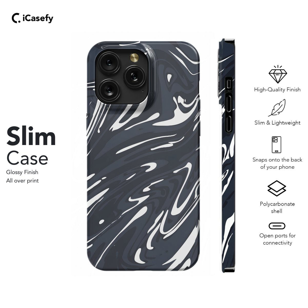 Topographic Map Marble Black and Phone Case iPhone Samsung Pixel & More - Image 5