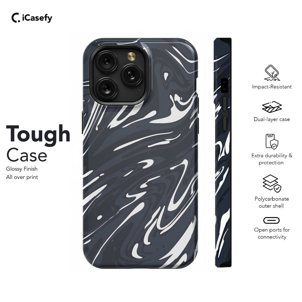 Topographic Map Marble Black and Phone Case iPhone Samsung Pixel & More - Image 7