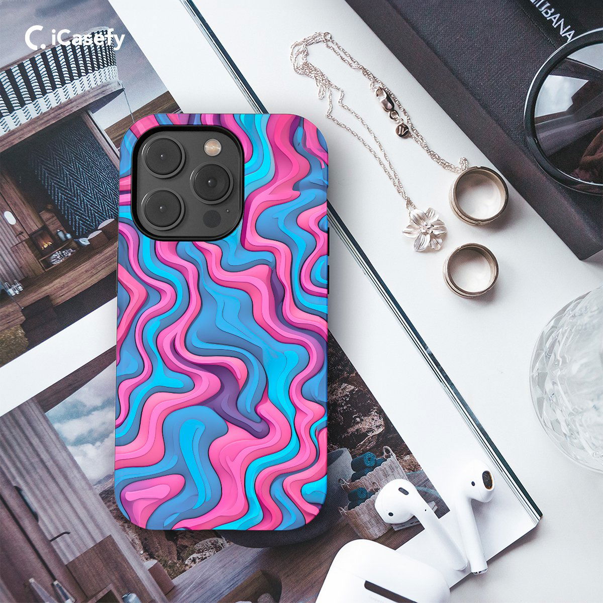 Topographic Map Marble Blue and Phone Case iPhone Samsung Pixel & More - Image 3