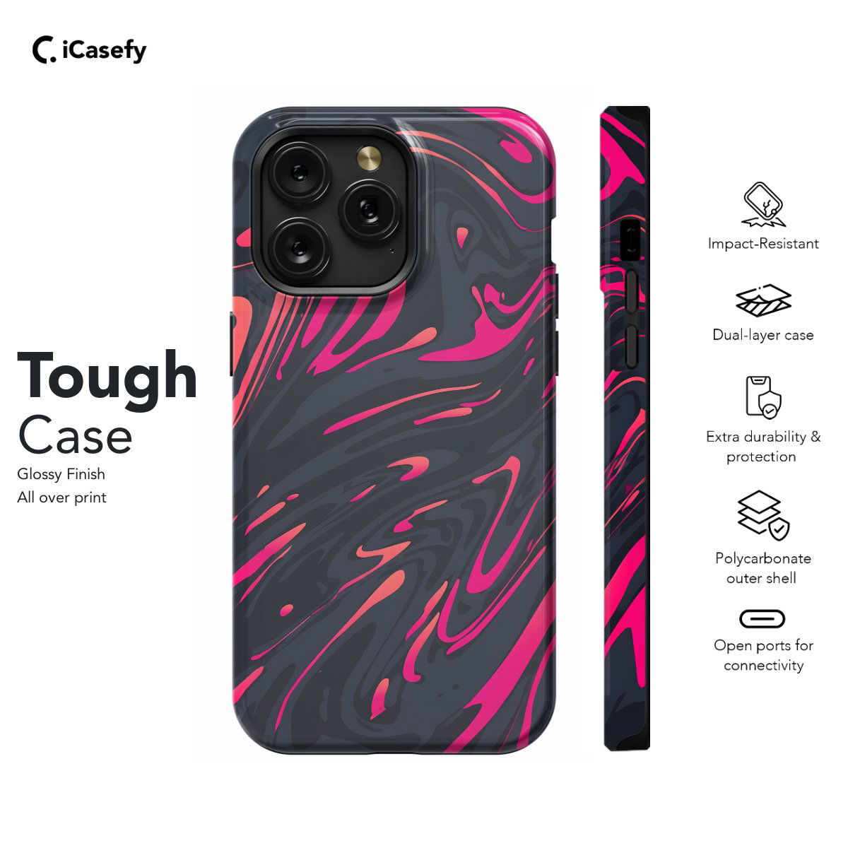 Topographic Map Marble Ombre Black Pink and Phone Case iPhone Samsung Pixel & More - Image 5