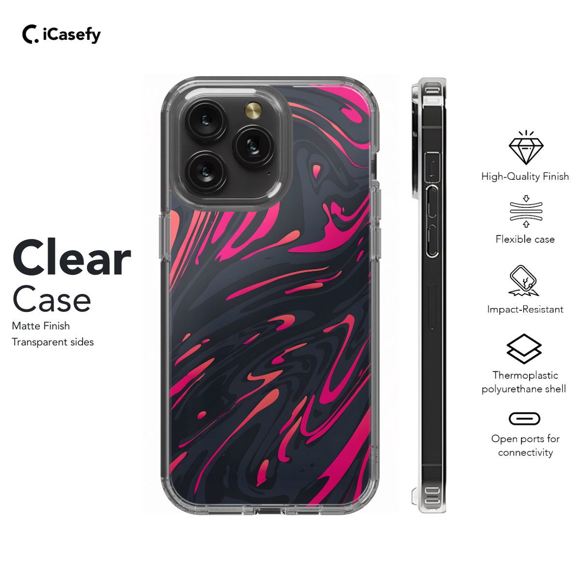 Topographic Map Marble Ombre Black Pink and Phone Case iPhone Samsung Pixel & More - Image 7