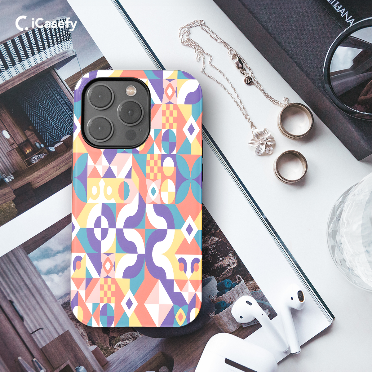 Trendy Cute Geometric Mosaic Phone Case iPhone Samsung Cover Pixel 1086 - Image 3