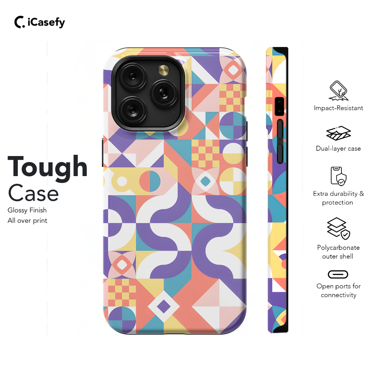 Trendy Cute Geometric Mosaic Phone Case iPhone Samsung Cover Pixel 1086 - Image 5