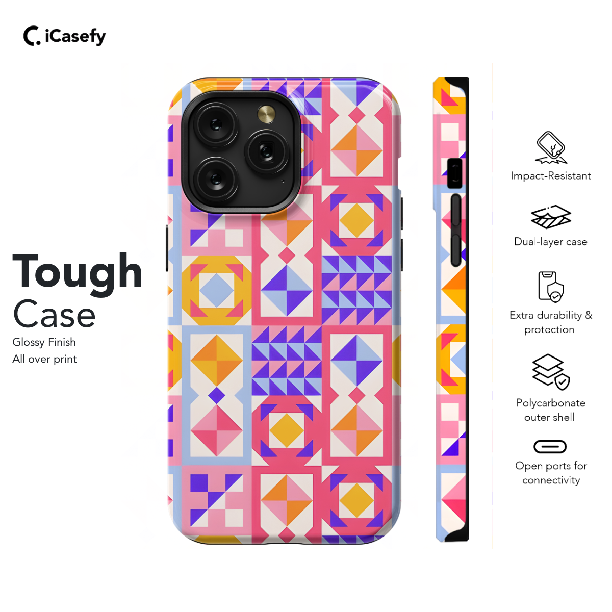 Trendy Cute Geometric Mosaic Phone Case iPhone Samsung Cover Pixel 1090 - Image 5