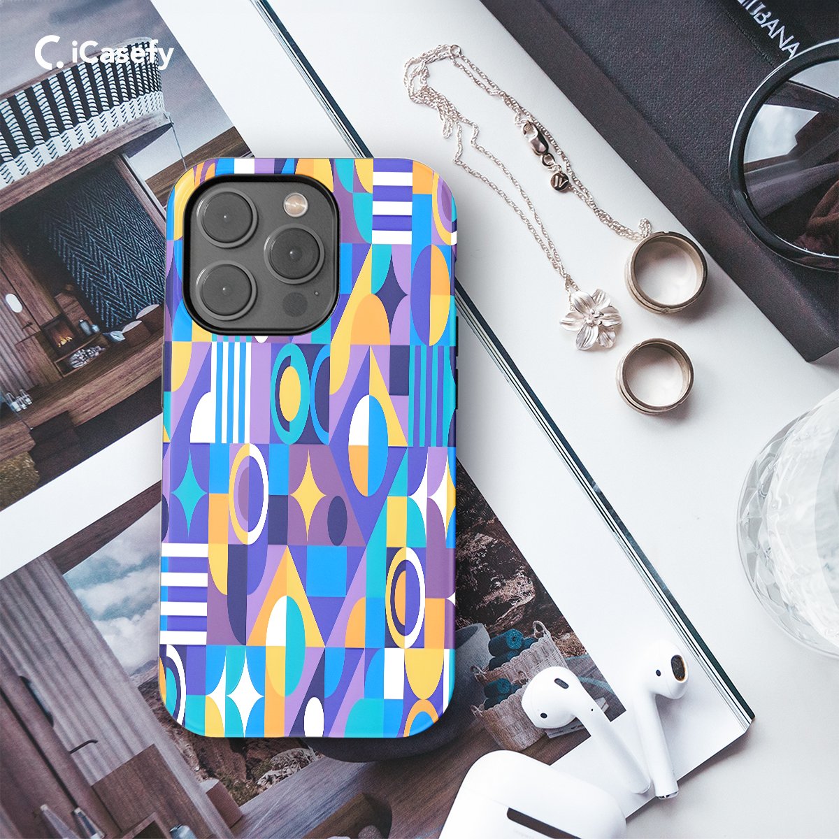 Trendy Cute Geometric Mosaic Phone Case iPhone Samsung Cover Pixel 1092 - Image 3