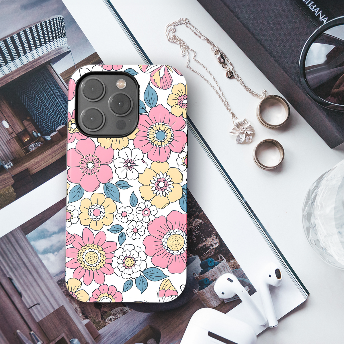 Vintage 60s floral Phone Case iPhone Samsung Cover Pixel 2487 - Image 3