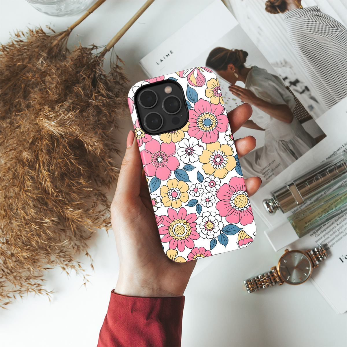 Vintage 60s floral Phone Case iPhone Samsung Cover Pixel 2487 - Image 4