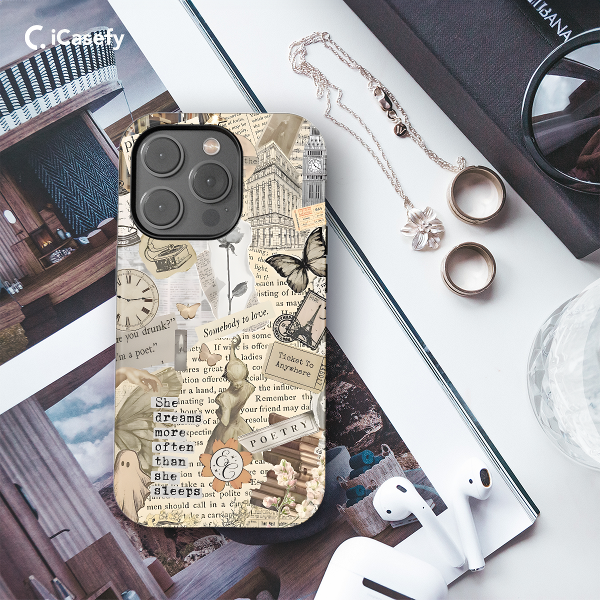 Vintage Collage Library Romance Poetry Aesthetic Phone Case iPhone Samsung Pixel & More 203 - Image 3