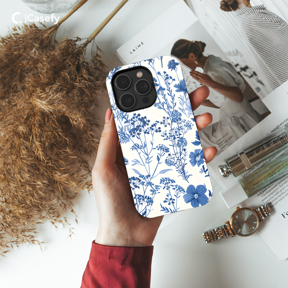 Vintage Floral Wildflower Blue Toile De Jouy Phone Case iPhone Samsung Cover Pixel 1831 - Image 4