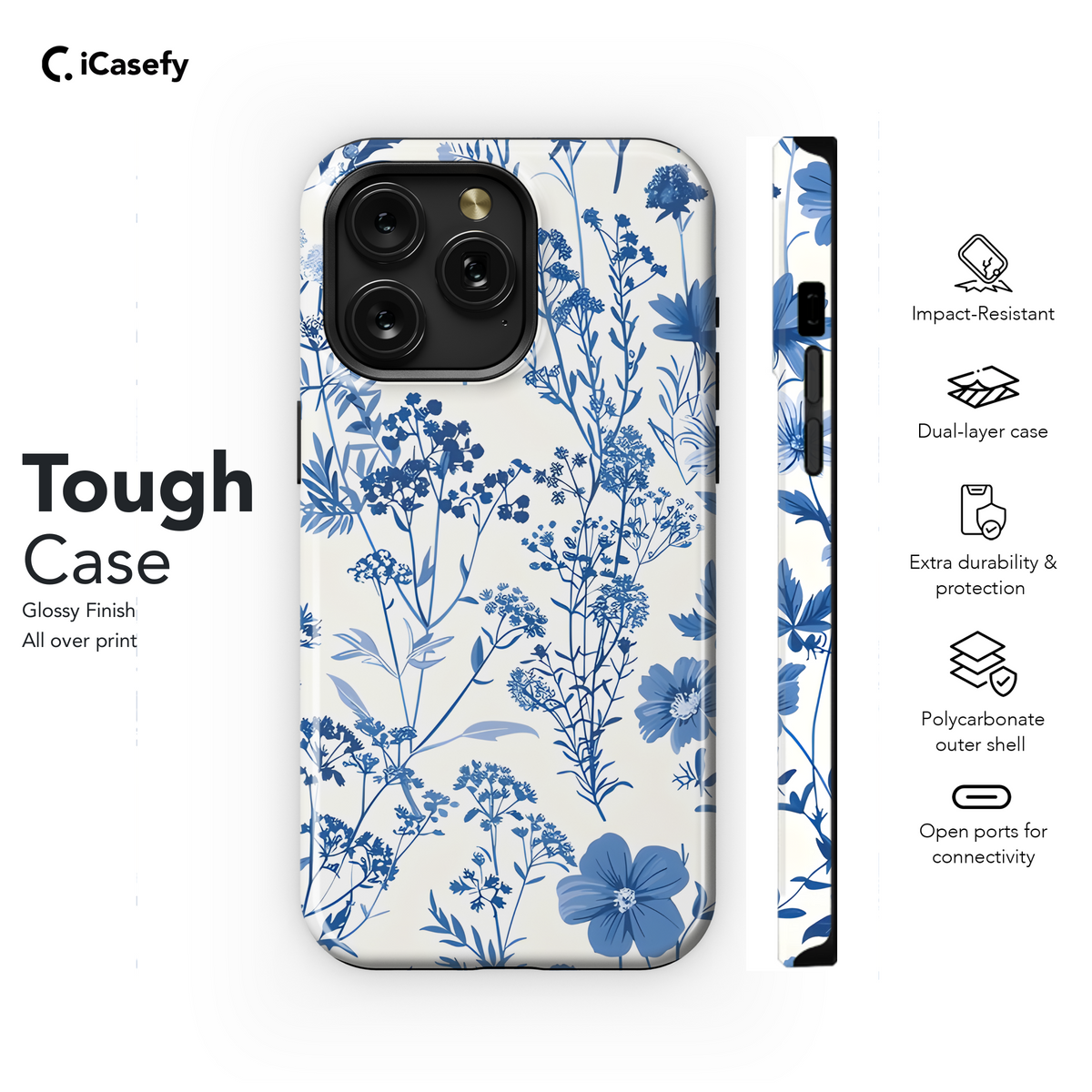 Vintage Floral Wildflower Blue Toile De Jouy Phone Case iPhone Samsung Cover Pixel 1831 - Image 6