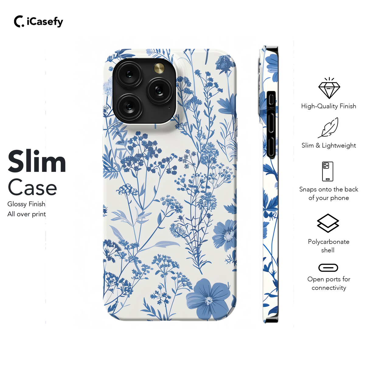 Vintage Floral Wildflower Blue Toile De Jouy Phone Case iPhone Samsung Cover Pixel 1831 - Image 7