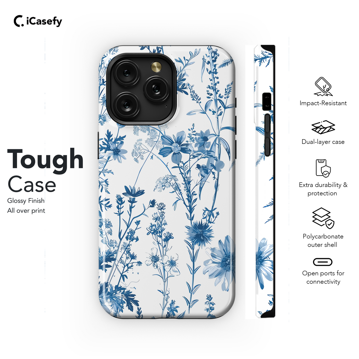 Vintage Floral Wildflower Blue Toile De Jouy Phone Case iPhone Samsung Cover Pixel 1832 - Image 6