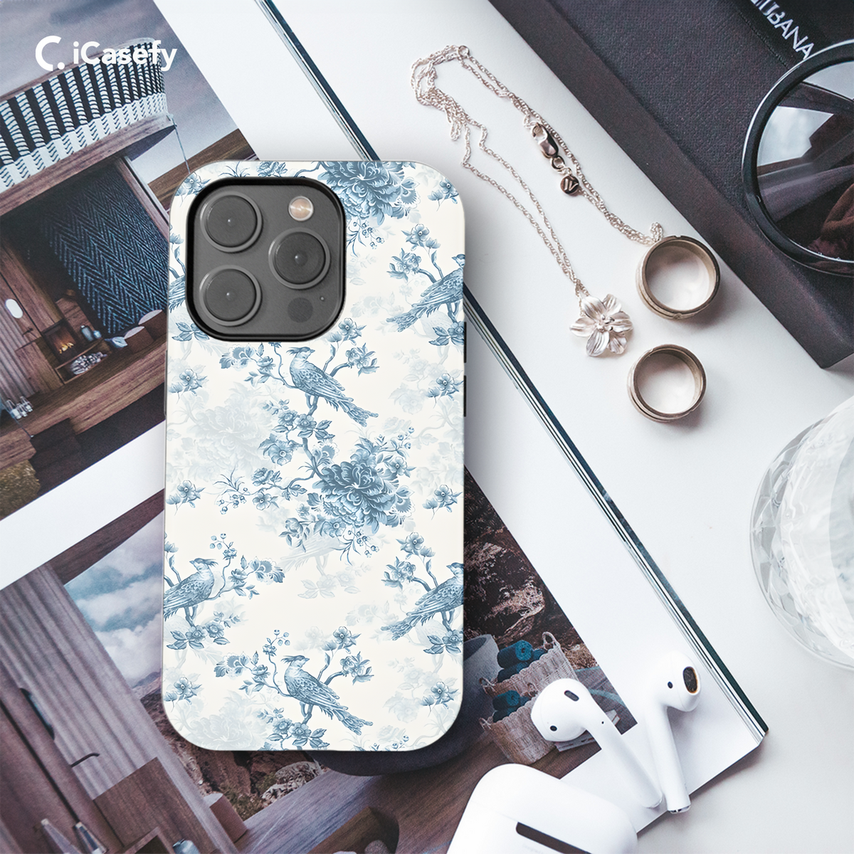 Vintage Floral Wildflower Blue Toile De Jouy Phone Case iPhone Samsung Cover Pixel 1833 - Image 3