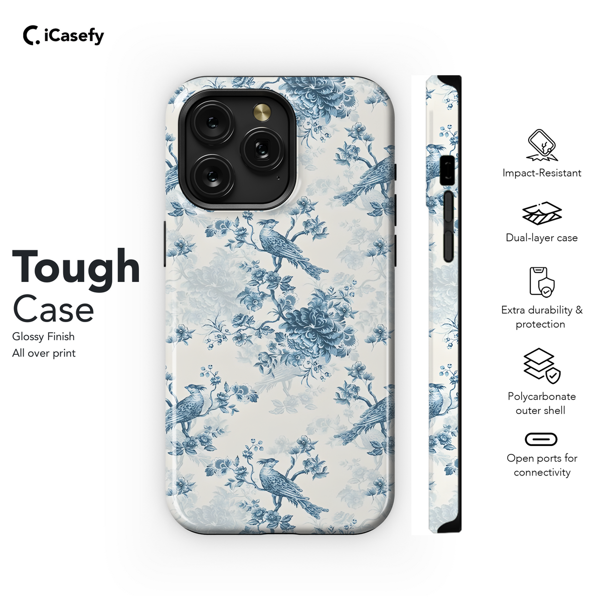 Vintage Floral Wildflower Blue Toile De Jouy Phone Case iPhone Samsung Cover Pixel 1833 - Image 6