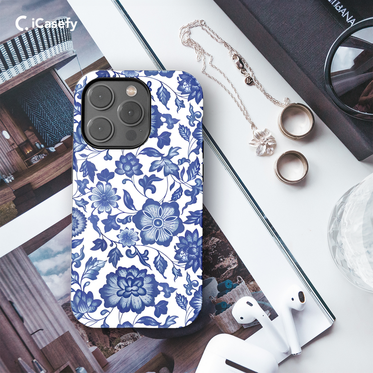 Vintage Floral Wildflower Blue Toile De Jouy Phone Case iPhone Samsung Cover Pixel 1840 - Image 3