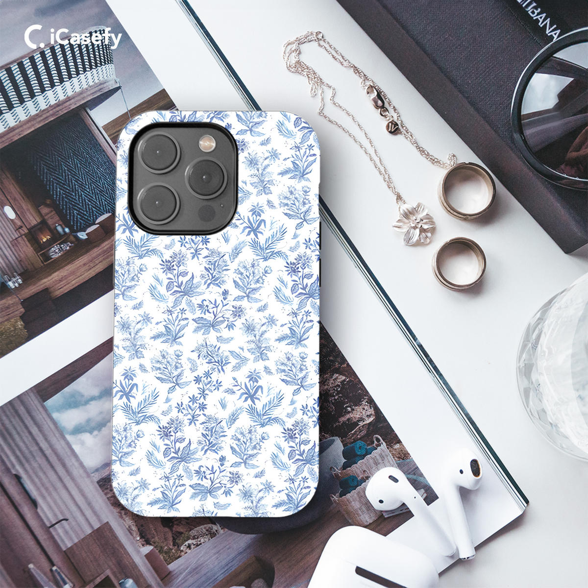 Vintage Floral Wildflower Blue Toile De Jouy Phone Case iPhone Samsung Cover Pixel 1841 - Image 3