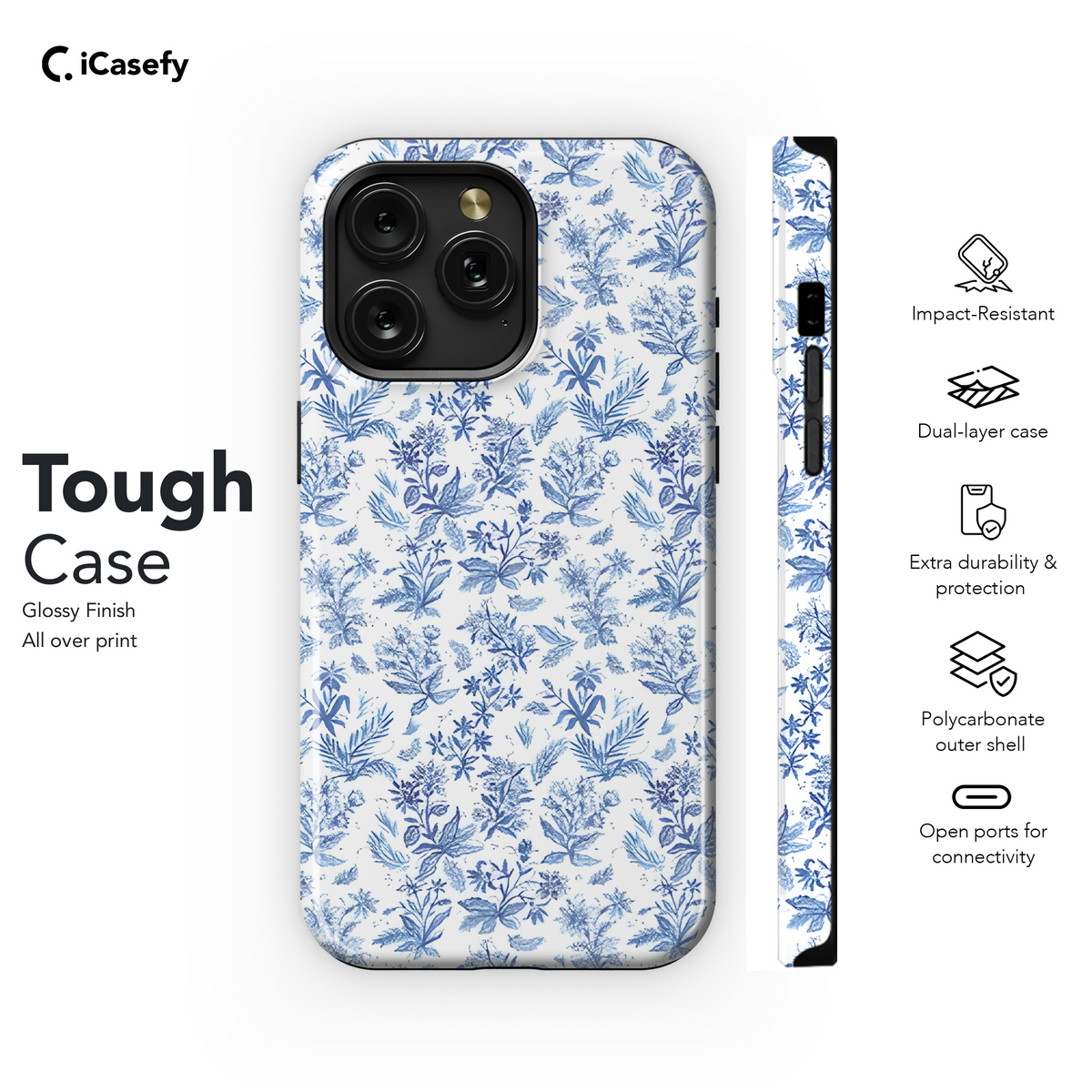 Vintage Floral Wildflower Blue Toile De Jouy Phone Case iPhone Samsung Cover Pixel 1841 - Image 6