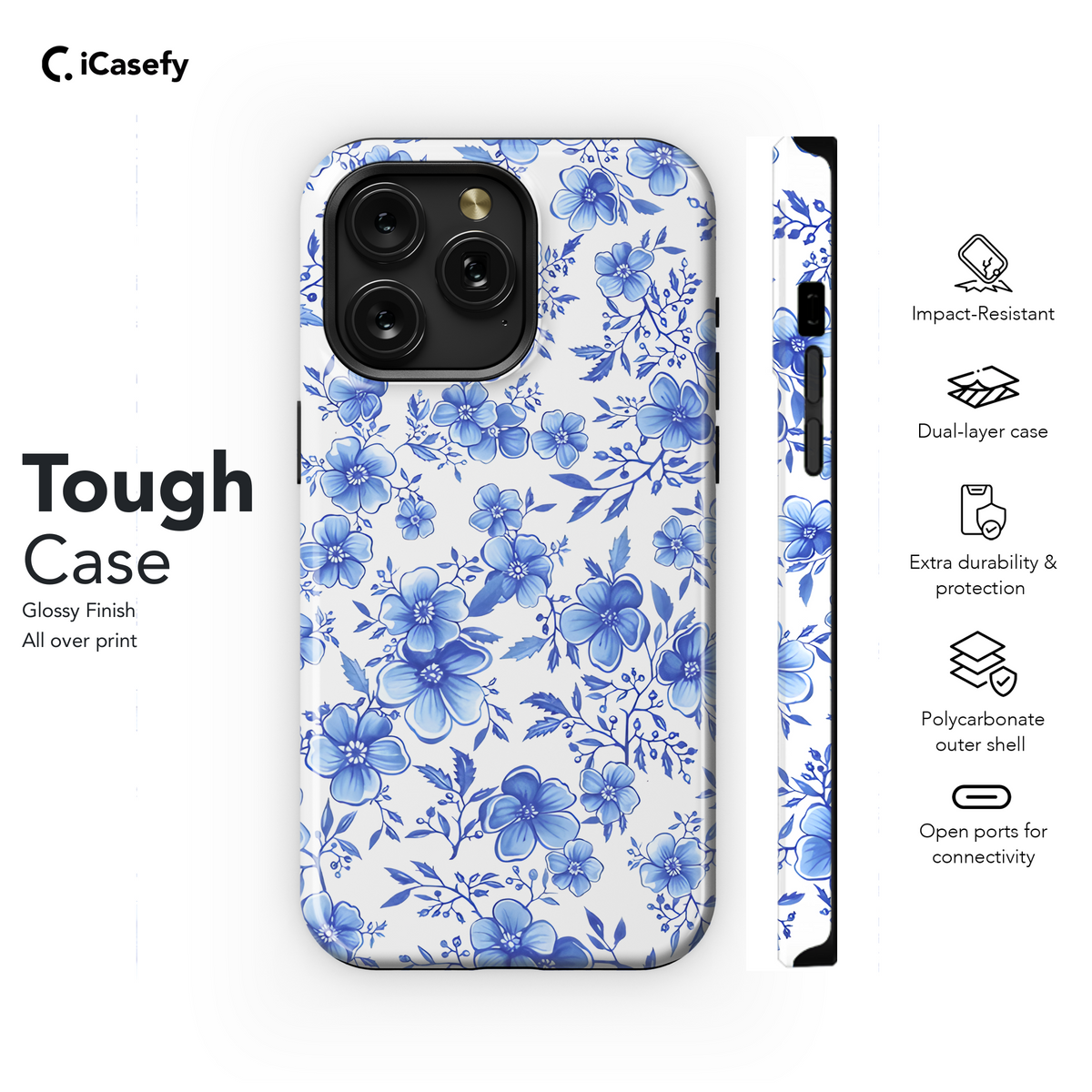 Vintage Floral Wildflower Blue Toile De Jouy Phone Case iPhone Samsung Cover Pixel 1842 - Image 6