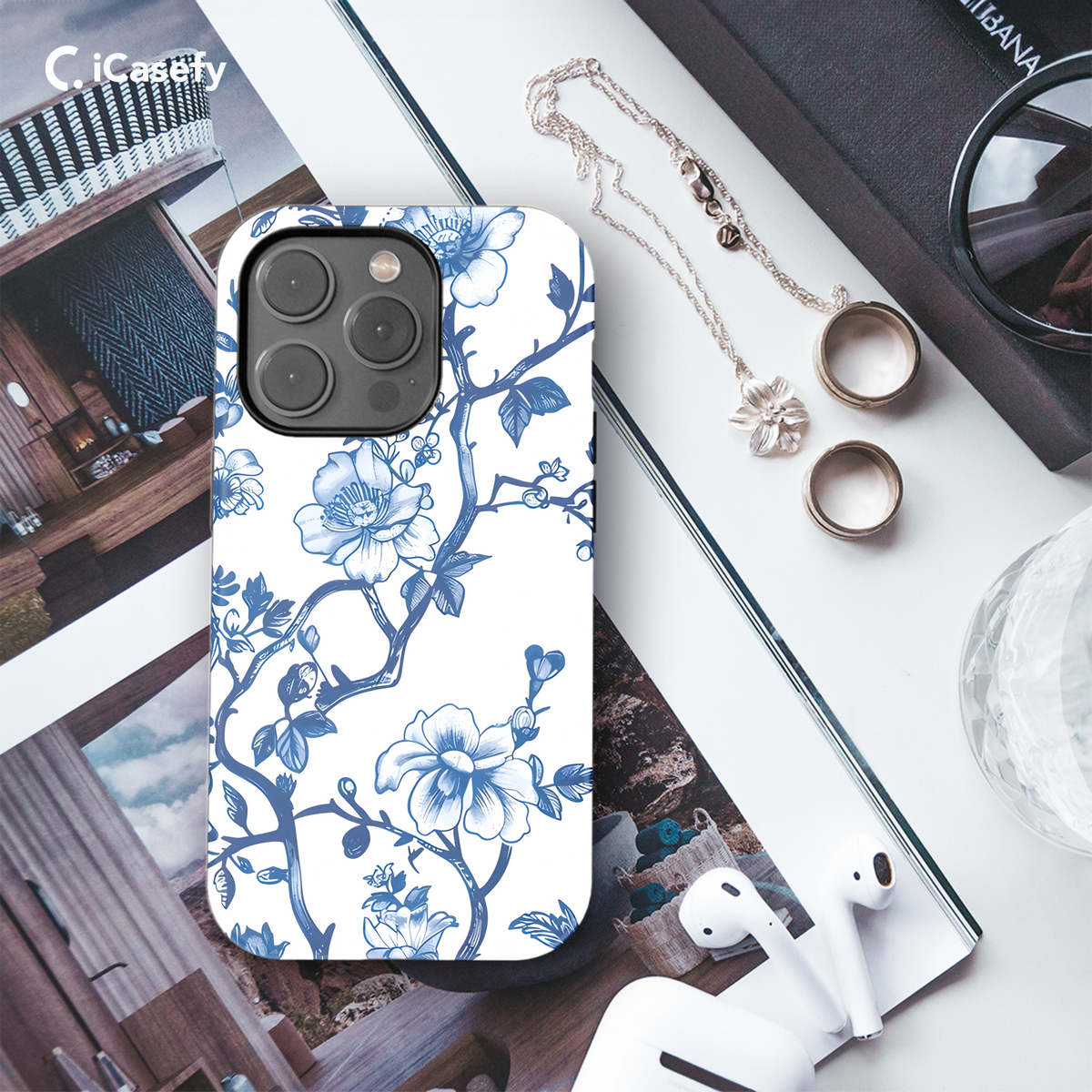 Vintage Floral Wildflower Blue Toile De Jouy Phone Case iPhone Samsung Cover Pixel 1843 - Image 3