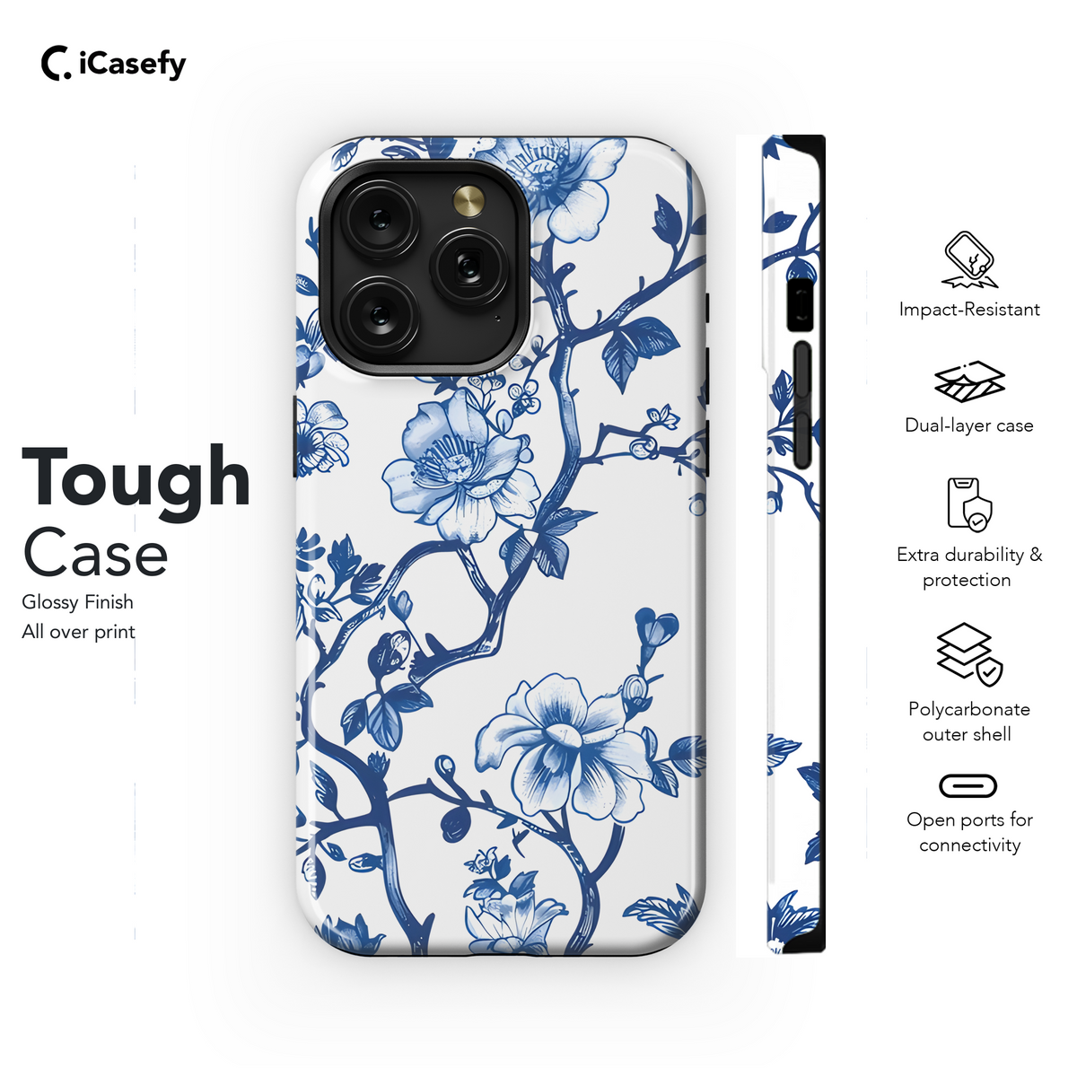 Vintage Floral Wildflower Blue Toile De Jouy Phone Case iPhone Samsung Cover Pixel 1843 - Image 6